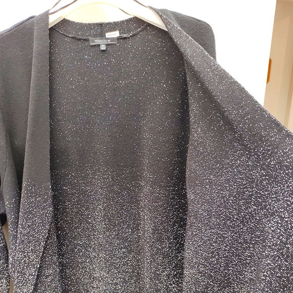Black Metallic Silver Shimmer Long Cardigan Star Dust Ombre Sparkle - Picture 10 of 13